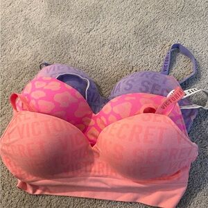 Victoria's Secret wireless push-up Pink, Orange&  Purple Bra bundle (3 bras)